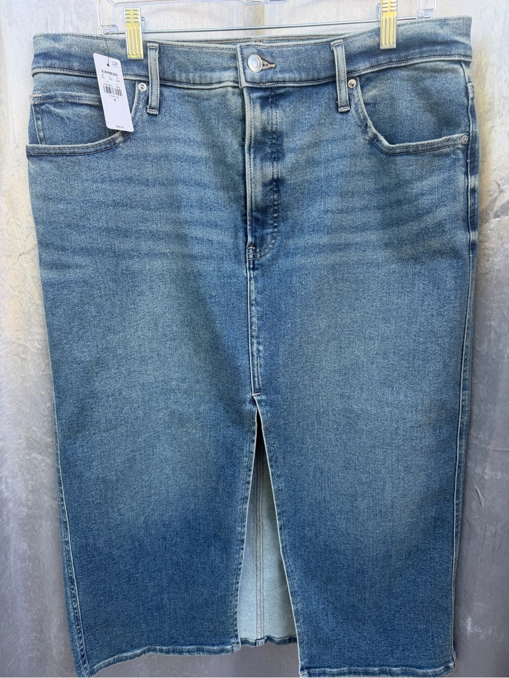 Express Women’s Straight Denim Skirt in Light Blue with front slit